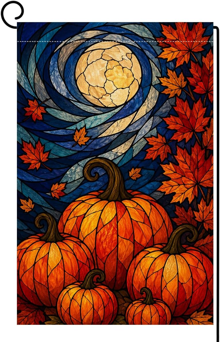 Fall Pumpkin Garden Flag 12x18 Stained Glass Yard Decor