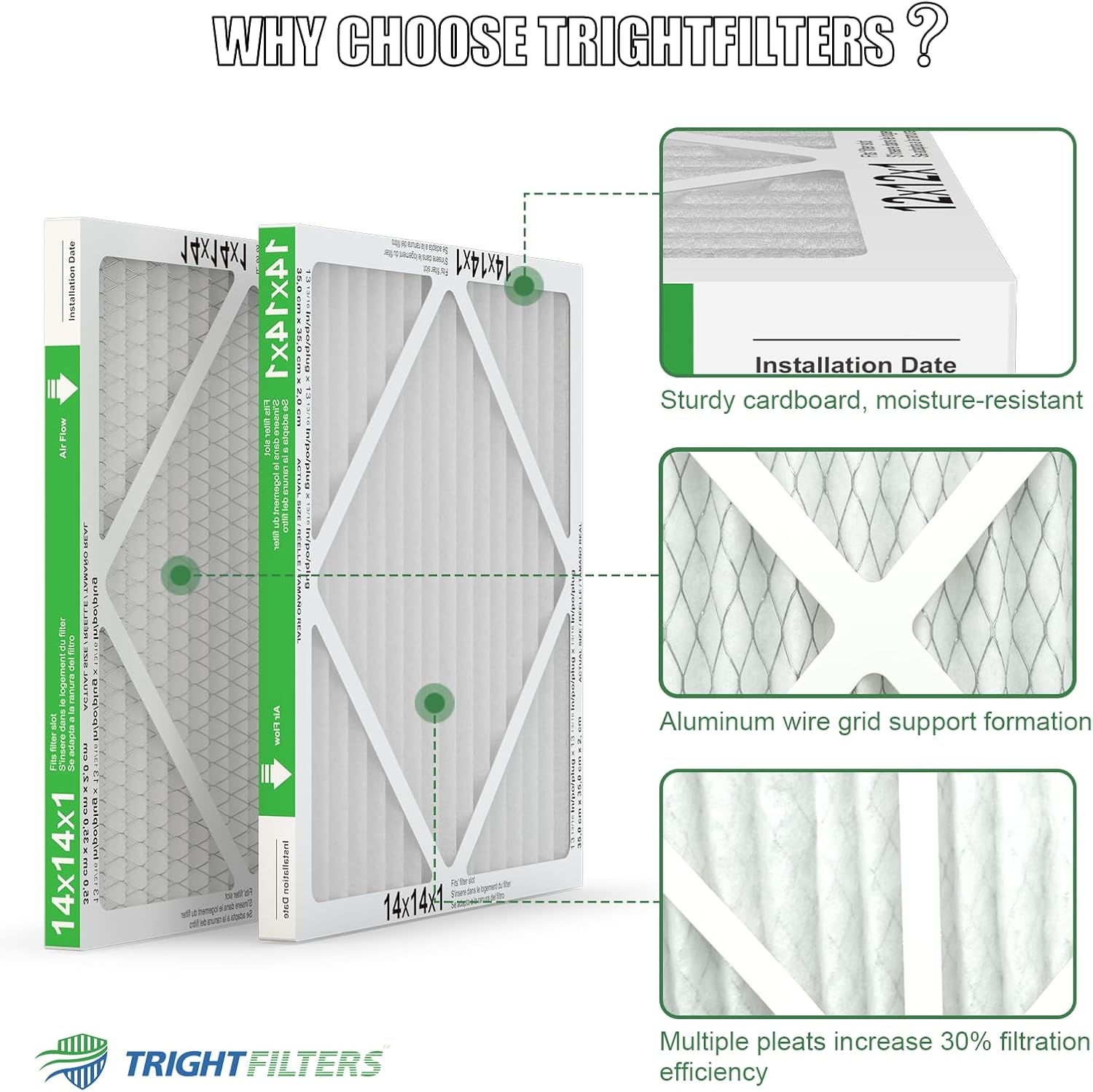 TRIGHTFILTERS 14x14x1 Air Filter 6 Pack, MERV 8 Filter Replacement