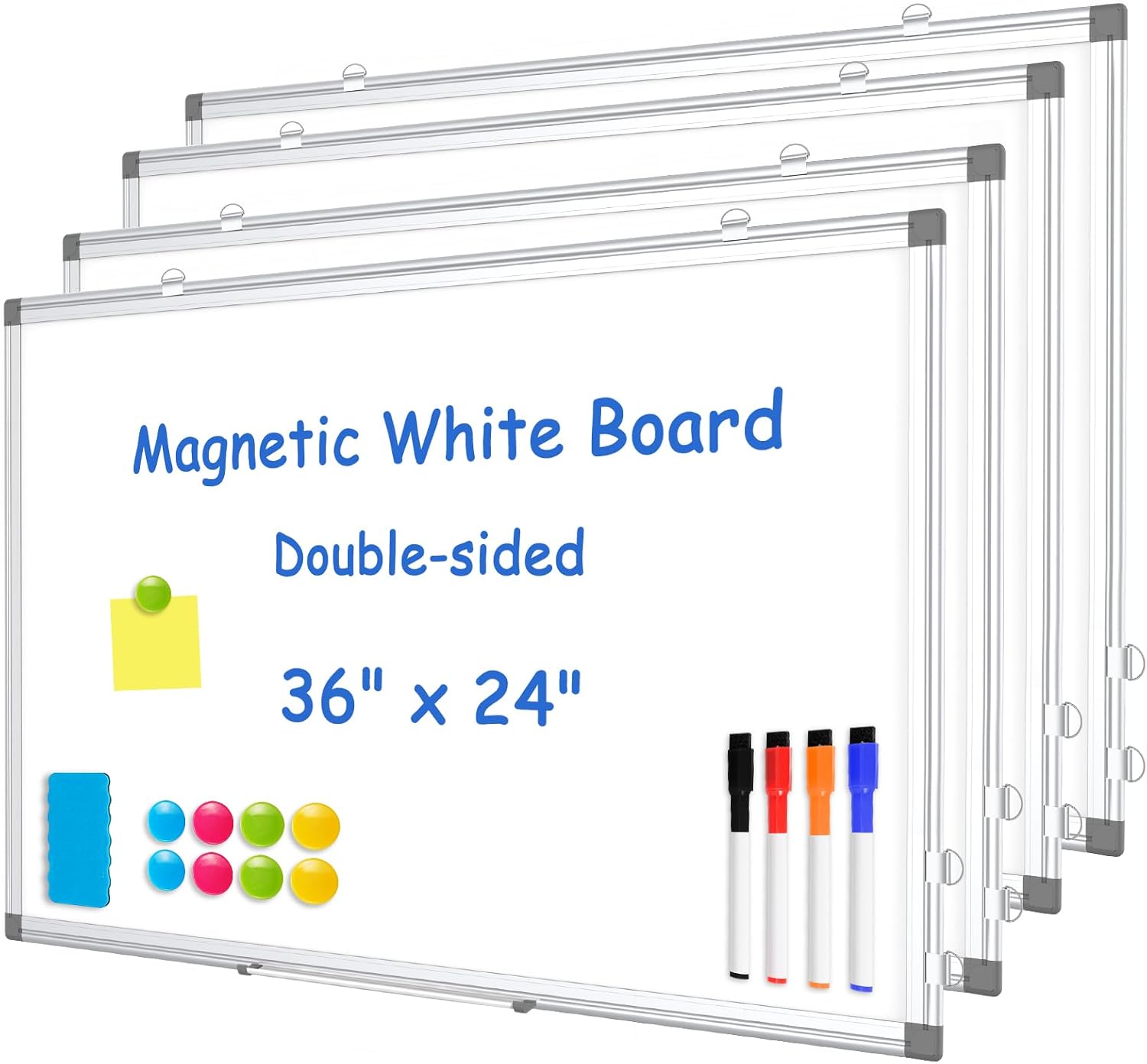 Double-Sided White Board Dry Erase Magnetic Whiteboard Wall 36x24, 4-Pack