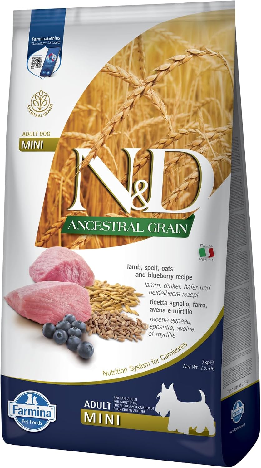 Farmina Natural & Delicious Ancestral Low Grain Lamb & Blueberry Adult Mini Dog 15.4#