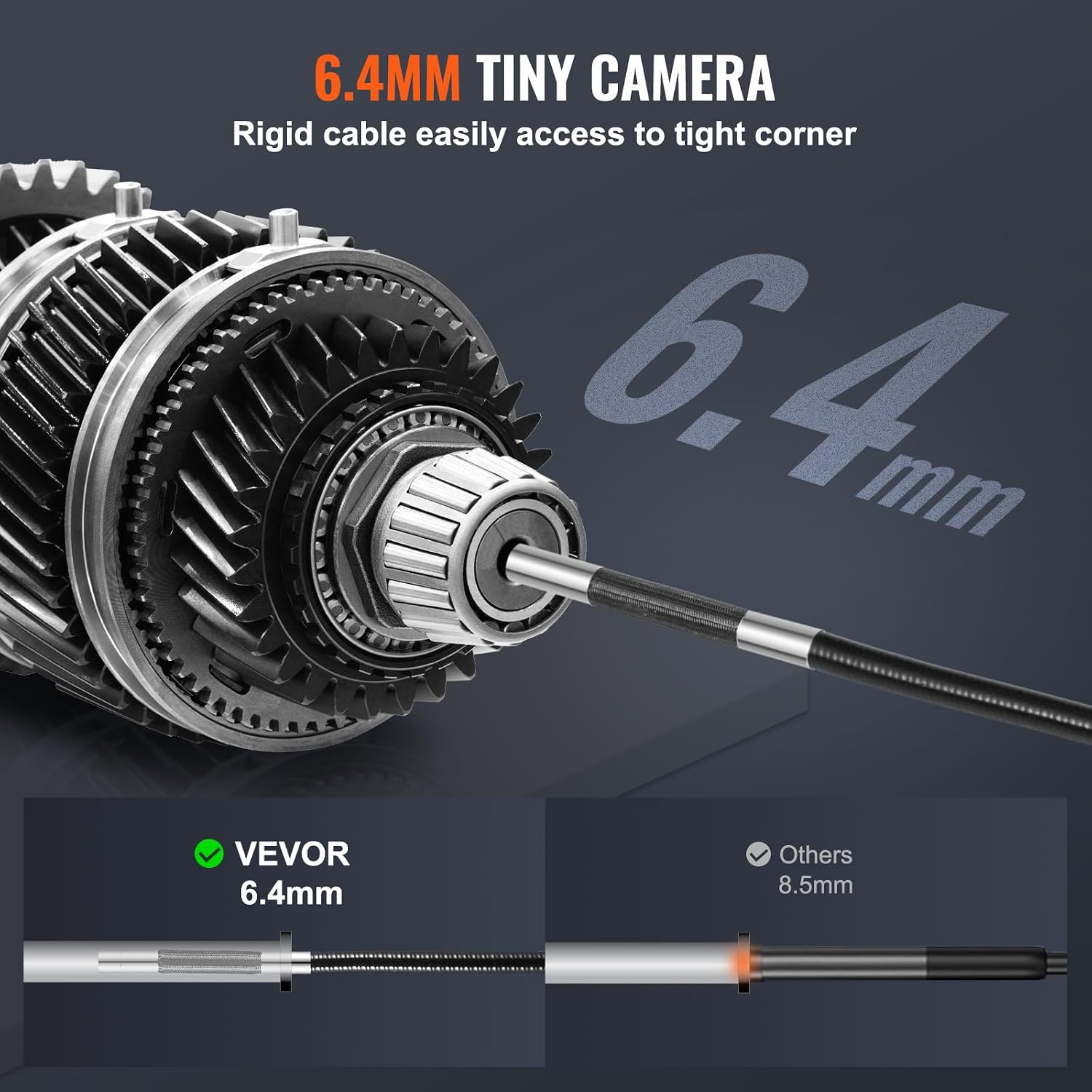 VEVOR 2-Way Articulating Borescope Camera with Light & 5" Screen