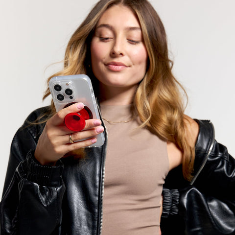 PopSockets Phone Grip Compatible with MagSafe, Adapter Ring for MagSafe Included, Phone Holder, Wireless Charging Compatible - Danger Red Translucent