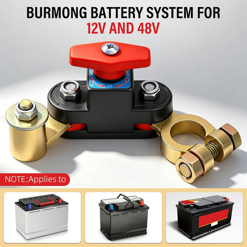 BURMONG Battery Disconnect Switch 12V-48V 275A - Universal Battery Kill Switch/Cut Off for Car, RV, Boat, Truck, Marine, ATV