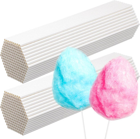 Honeydak 100 Pcs Cotton Candy Cones 13.8 Inch White Sticks for Parties