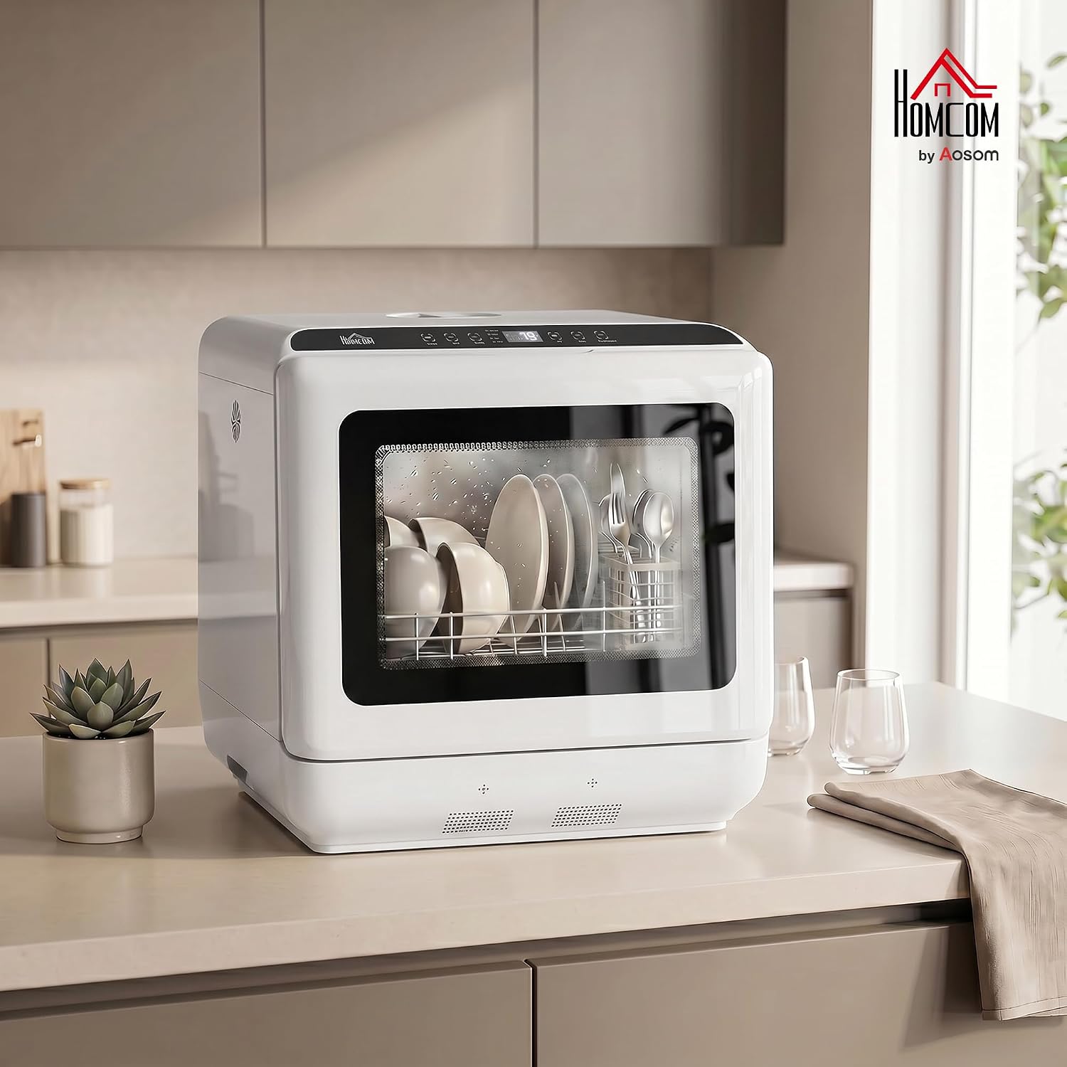 HOMCOM Portable Countertop Dishwasher 6L with 1.6 Gal Built-in Water Tank