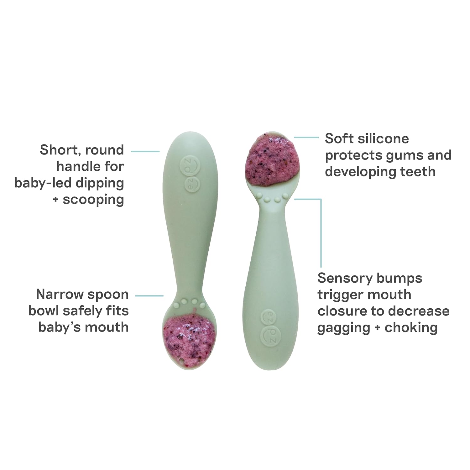 ezpz Tiny Spoon (2 Pack in Sage) - 6 Months+ - Baby Led Weaning Essentials