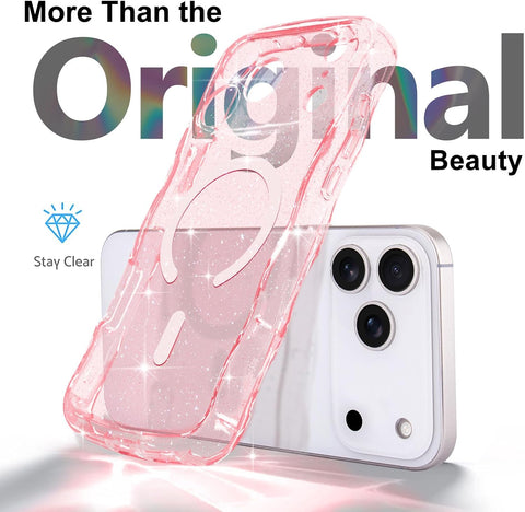 Pepmune Magnetic for iPhone 17 Pro Max Case Clear Glitter, Pink