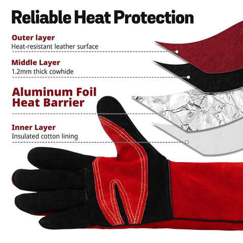 vclpower Welding Gloves 16-Inch 932°F Heat Resistant Leather for MIG,Stick