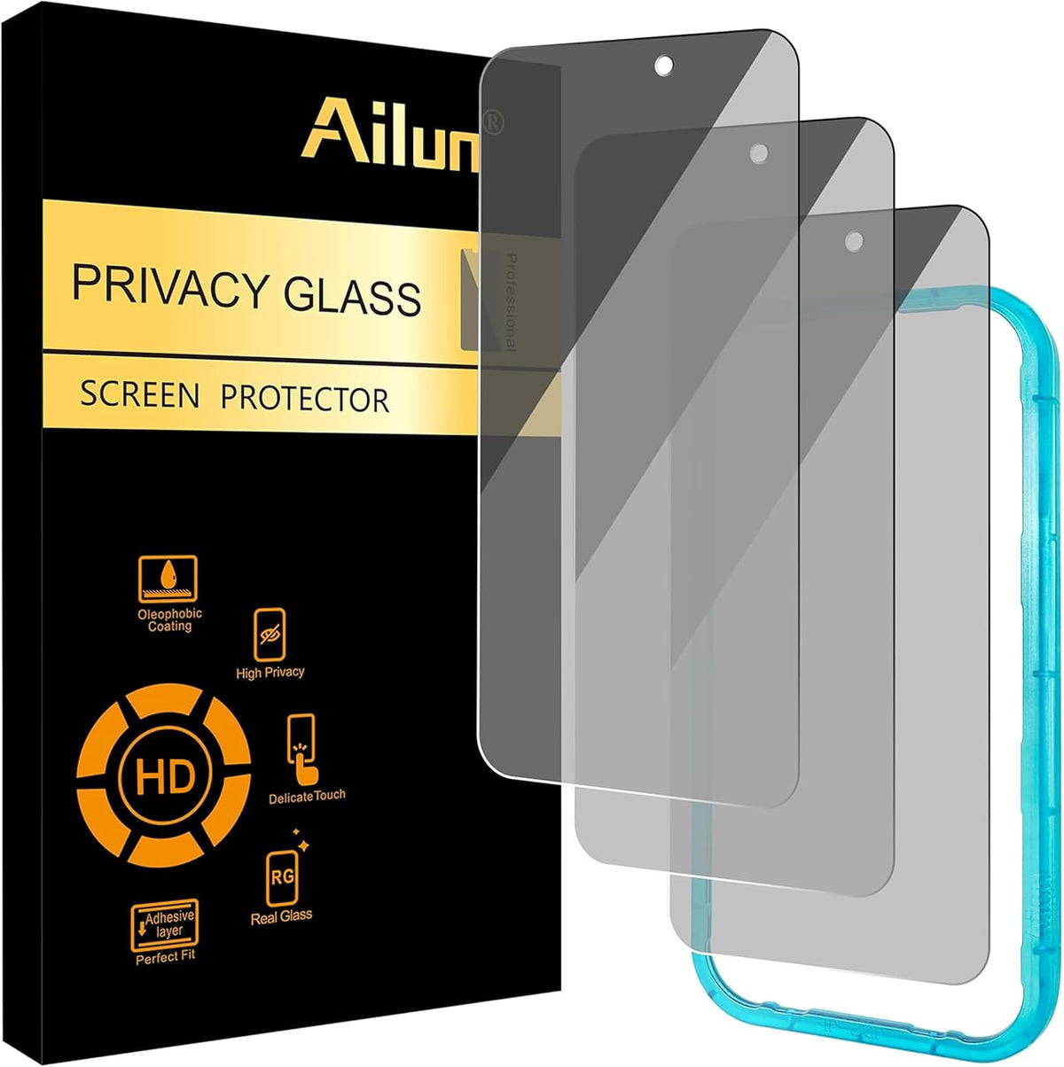 Ailun 3 Pack Privacy Screen Protector for iPhone 17 Pro, Tempered Glass