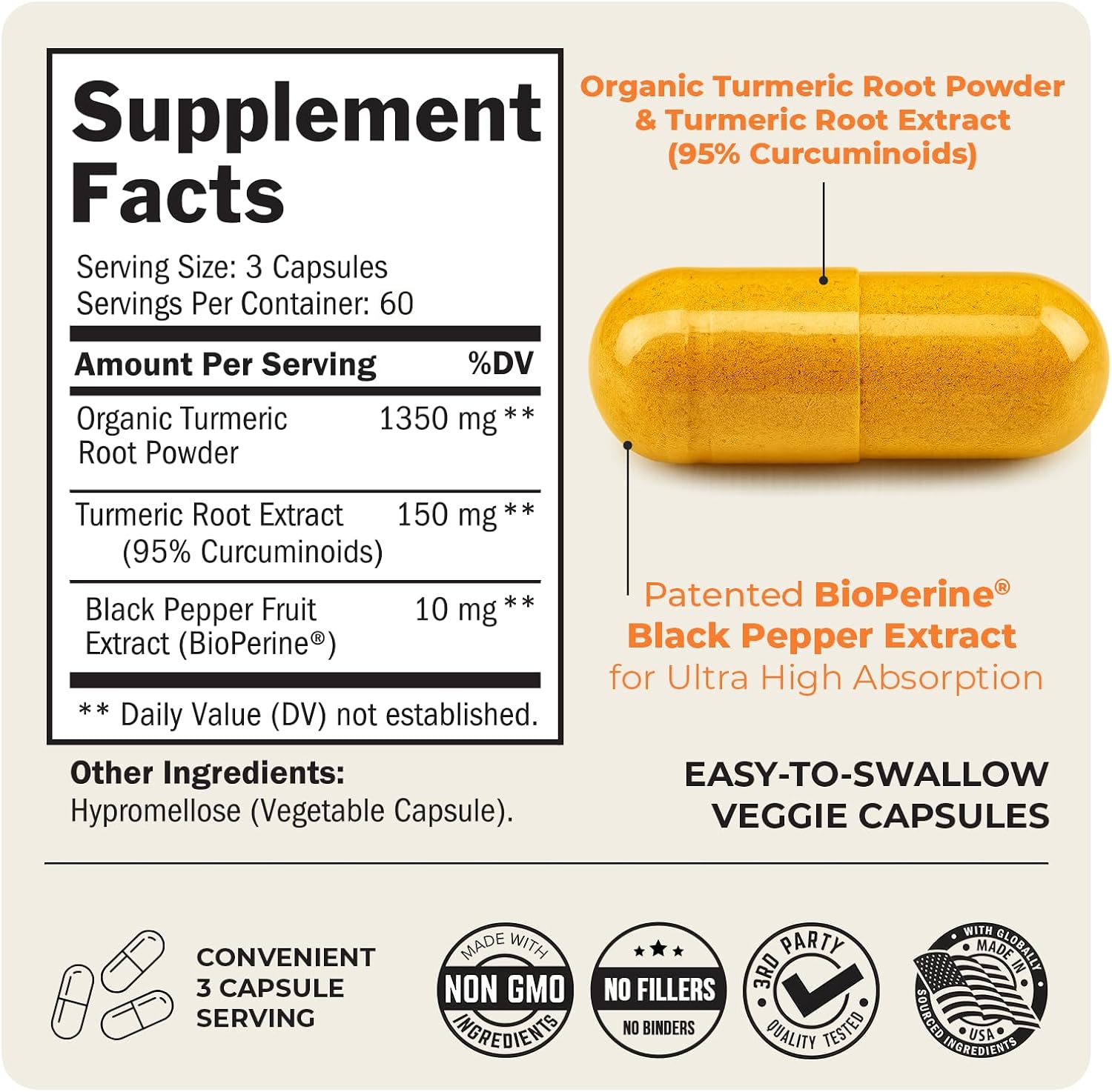 Turmeric Curcumin with Black Pepper Extract 1500mg - 180 Capsules