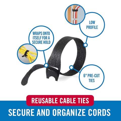 VELCRO Brand Reusable Cable Ties, Cord Management, 6in, Black, 100 Pack