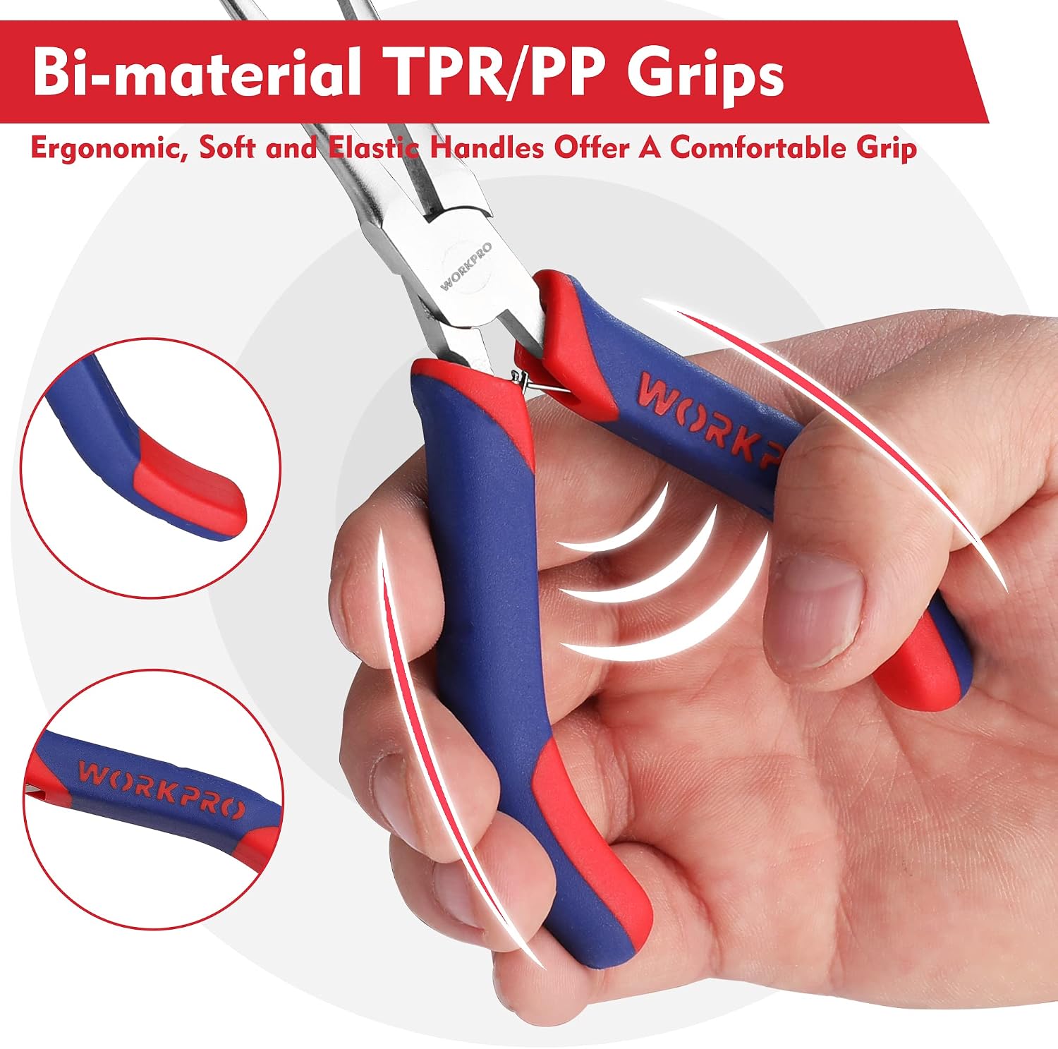 WORKPRO 2-Piece 6" Mini Needle Nose Pliers Set(Smooth Jaw), Long Nose Pliers, Bent Nose Pliers with Comfort Grip Handles, Jewelry Plier For Wire Wrapping, Handmade Craft, Jewelry Making, 6" 2PCS