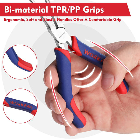 WORKPRO 2-Piece 6" Mini Needle Nose Pliers Set(Smooth Jaw), Long Nose Pliers, Bent Nose Pliers with Comfort Grip Handles, Jewelry Plier For Wire Wrapping, Handmade Craft, Jewelry Making, 6" 2PCS