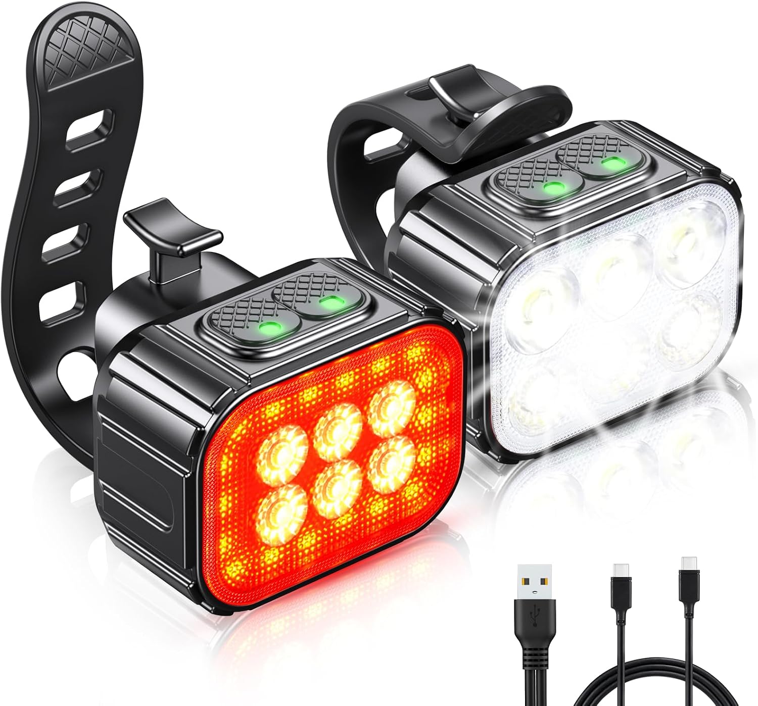 Cuvccn Bike Lights Super Bright, Rechargeable Bicycle Lights Set Multiple Modes, Waterproof Bike Lights for Night Riding/Cycling Safety, Front and Back Bike Reflectors Light, Long Battery Life
