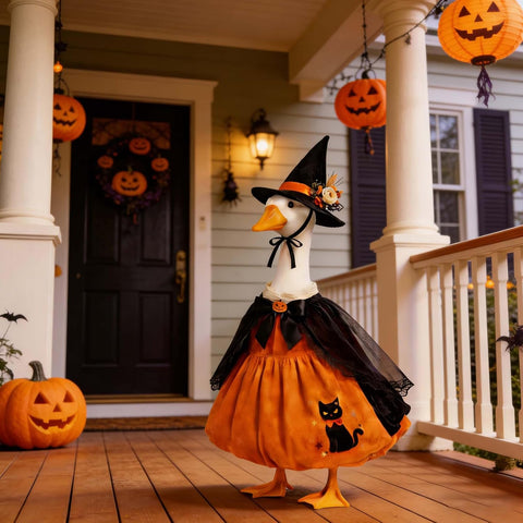 Mtsebmves Pumpkin Wizard Porch Goose Outfit Witch Geese Costume 23-Inch Porch Goose Dress for Yard Lawn Outdoor Garden Patio