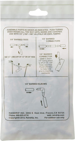 Raindrip 312050B Drip Irrigation Fittings Single Barbed Coupling Connectors, 1/4-Inch, 50 Per Bag, for Trees, Shrubs, Gardens, Black