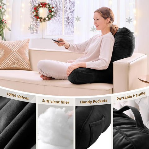 Sasttie Reading Pillow for Bed, Back Pillow for Sitting Up, Black