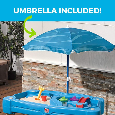 Step2 Cascading Cove Sand and Water Table, Kids Activity Sensory Playset, Comes with Umbrella, Summer Outdoor Toys, 7 Piece Toy Accessories, For Toddlers 1.5+ Years Old