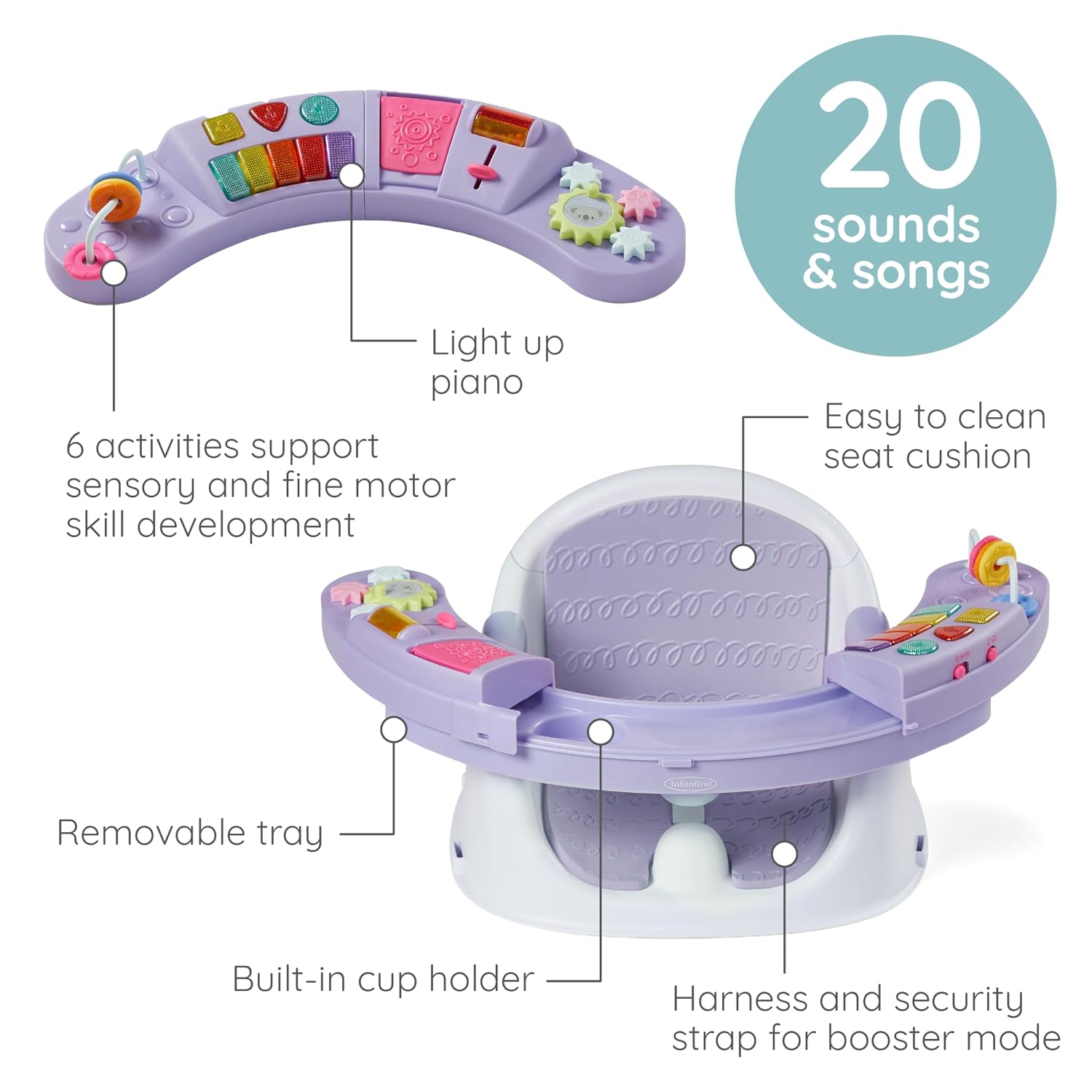 Infantino Music & Lights 3-in-1 Discovery Seat & Booster, Lavender
