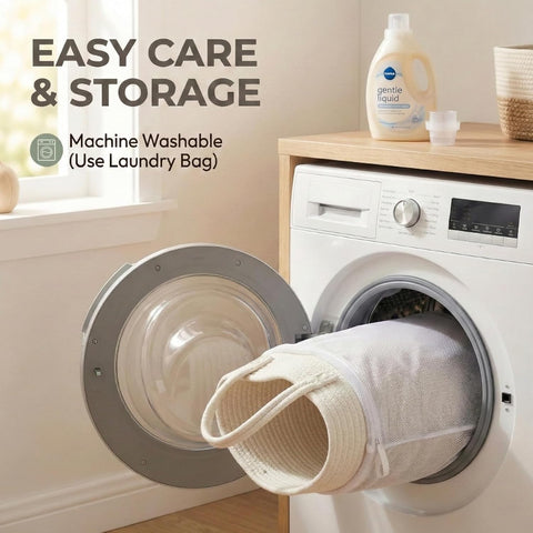 JMvicyroam 65L Extra Large Machine Washable Cotton Rope Blanket Basket