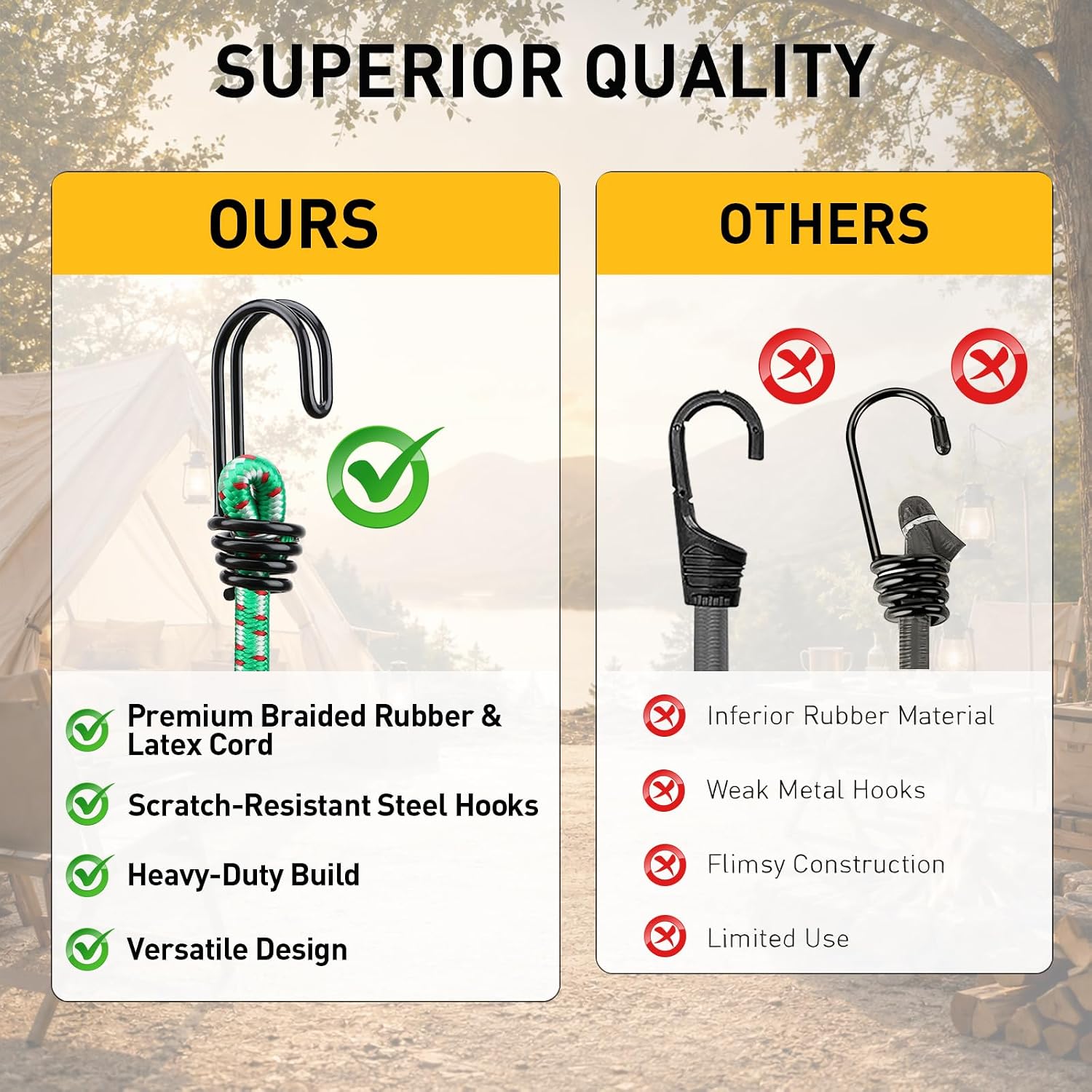 Bungee Cords Heavy Duty Outdoor: 20 Pcs Premium Rubber Bungee Cords with Hooks in a Storage Jar Includes 10", 18", 24", 30", 36", 48" Bungee Cord for Camping, Tent, Fastening Items