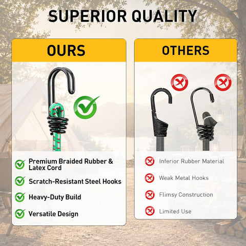 Bungee Cords Heavy Duty Outdoor: 20 Pcs Premium Rubber Bungee Cords with Hooks in a Storage Jar Includes 10", 18", 24", 30", 36", 48" Bungee Cord for Camping, Tent, Fastening Items