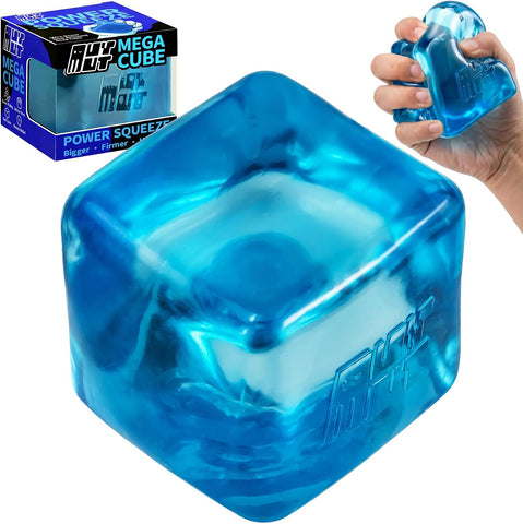 Premium MEGA Cube – Oversized Heavy-Duty Squishy Fidget Toy for Big Hands & Adults, Ultra-Firm Gel for Stress Relief & Sensory Focus, Lab & CPC/ASTM Certified (Blue)