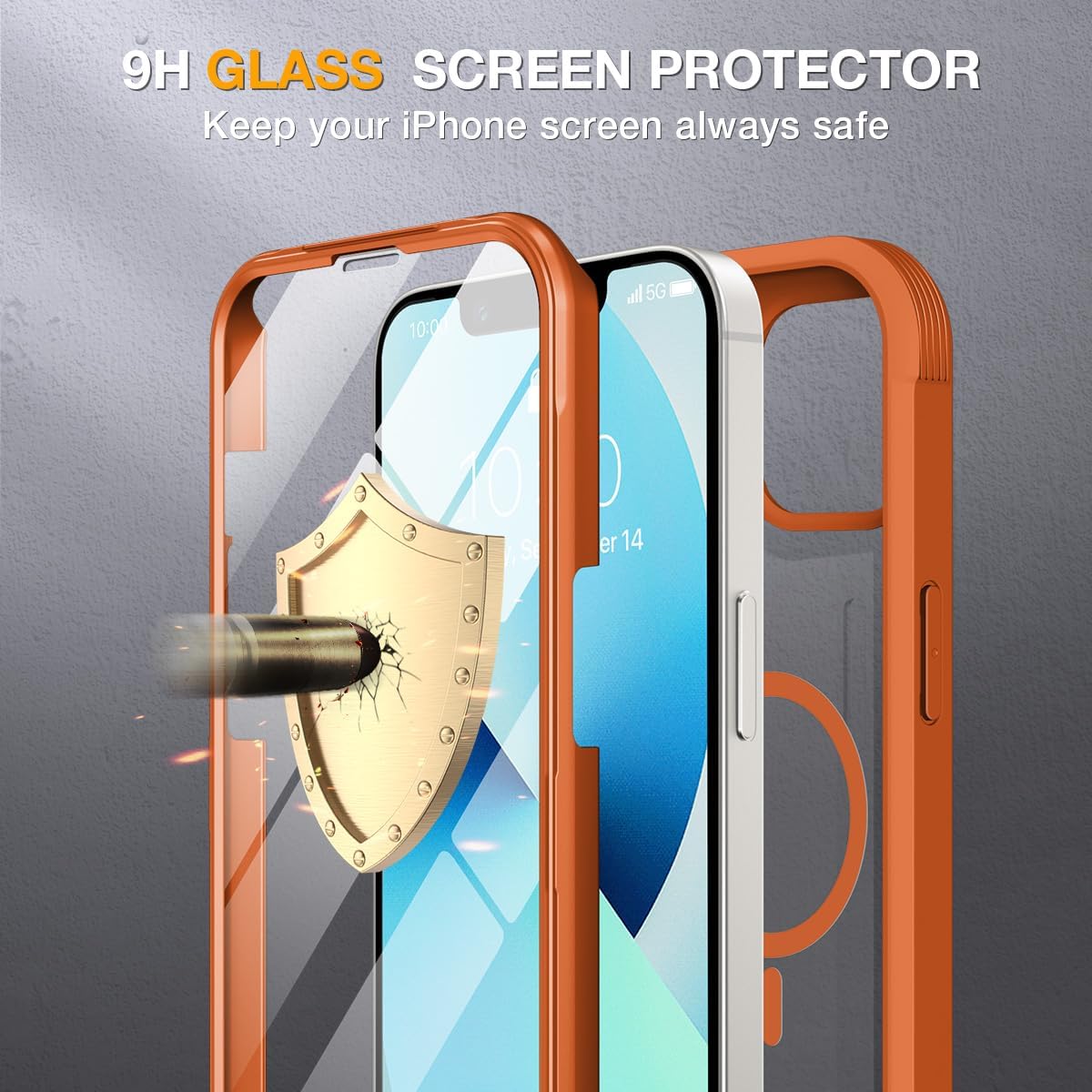 Miracase for iPhone 13 mini Case 5.4",Built-in Screen Protector,Orange
