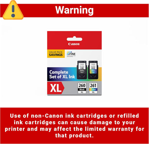Canon Genuine PG-260 XL/CLI-261 XL Ink Value Pack (2 Cartridges)