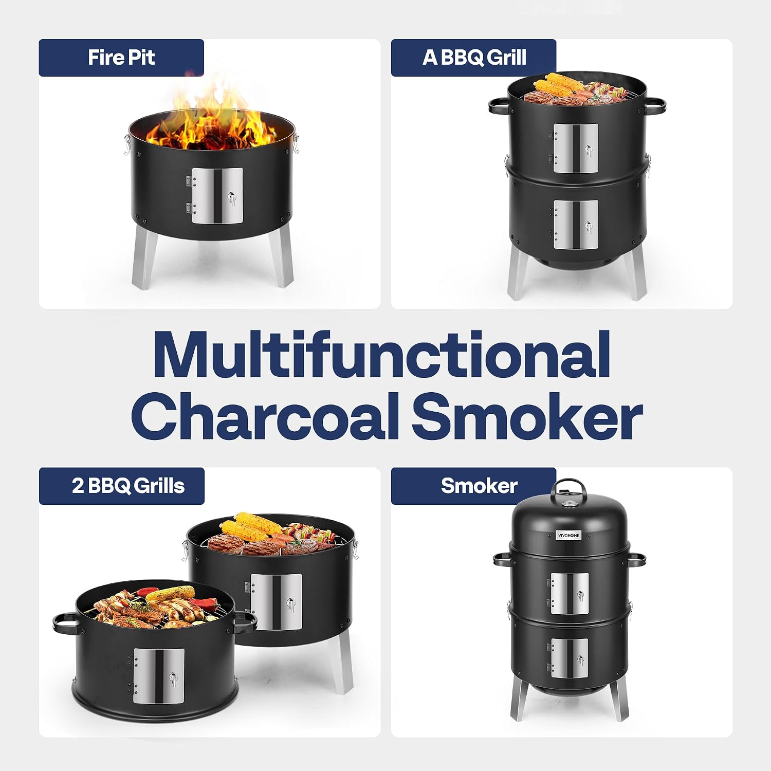 VIVOHOME 3-in-1 Vertical Charcoal Smoker