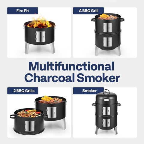 VIVOHOME 3-in-1 Vertical Charcoal Smoker