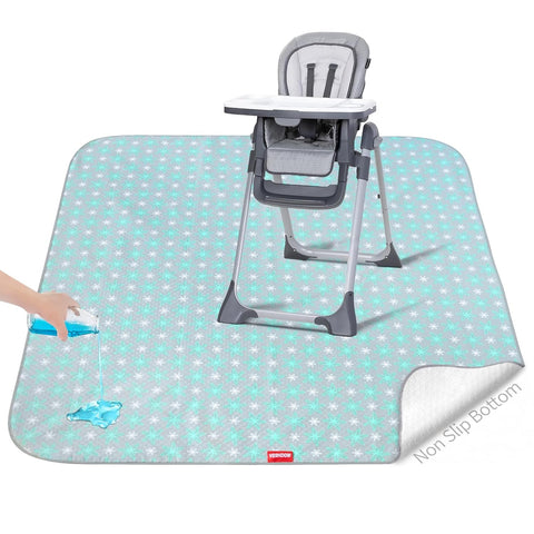 Splat Mat Under High Chair Mat for Baby's Mealtime,Green Flower, 42x46Inch