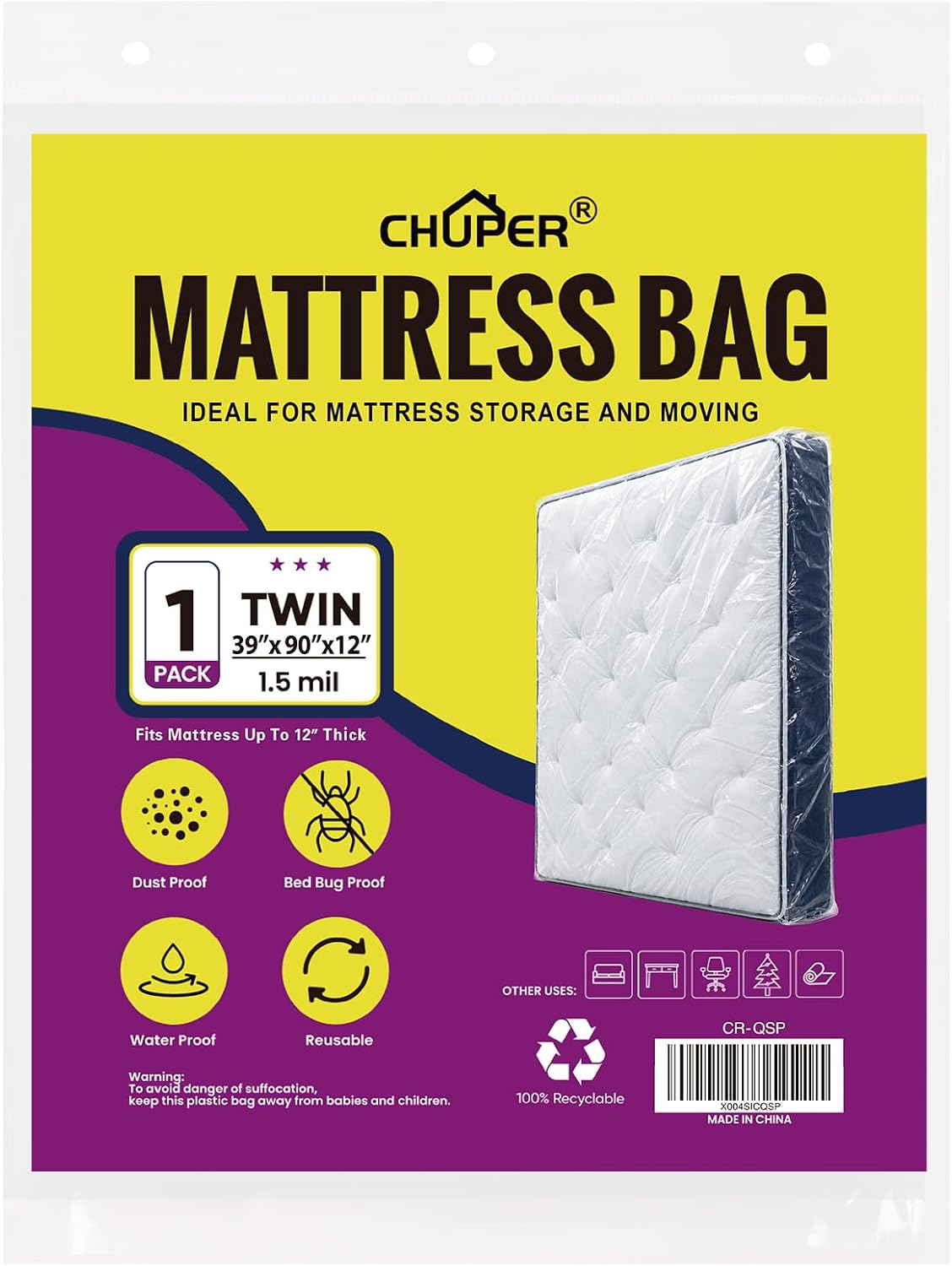 Twin Mattress Bags for Moving and Disposal – Plastic Mattress Protector for Storage,Waterproof Mattress Cover,TearResistant Mattress Wrap,Home Storage,Moving Supplies