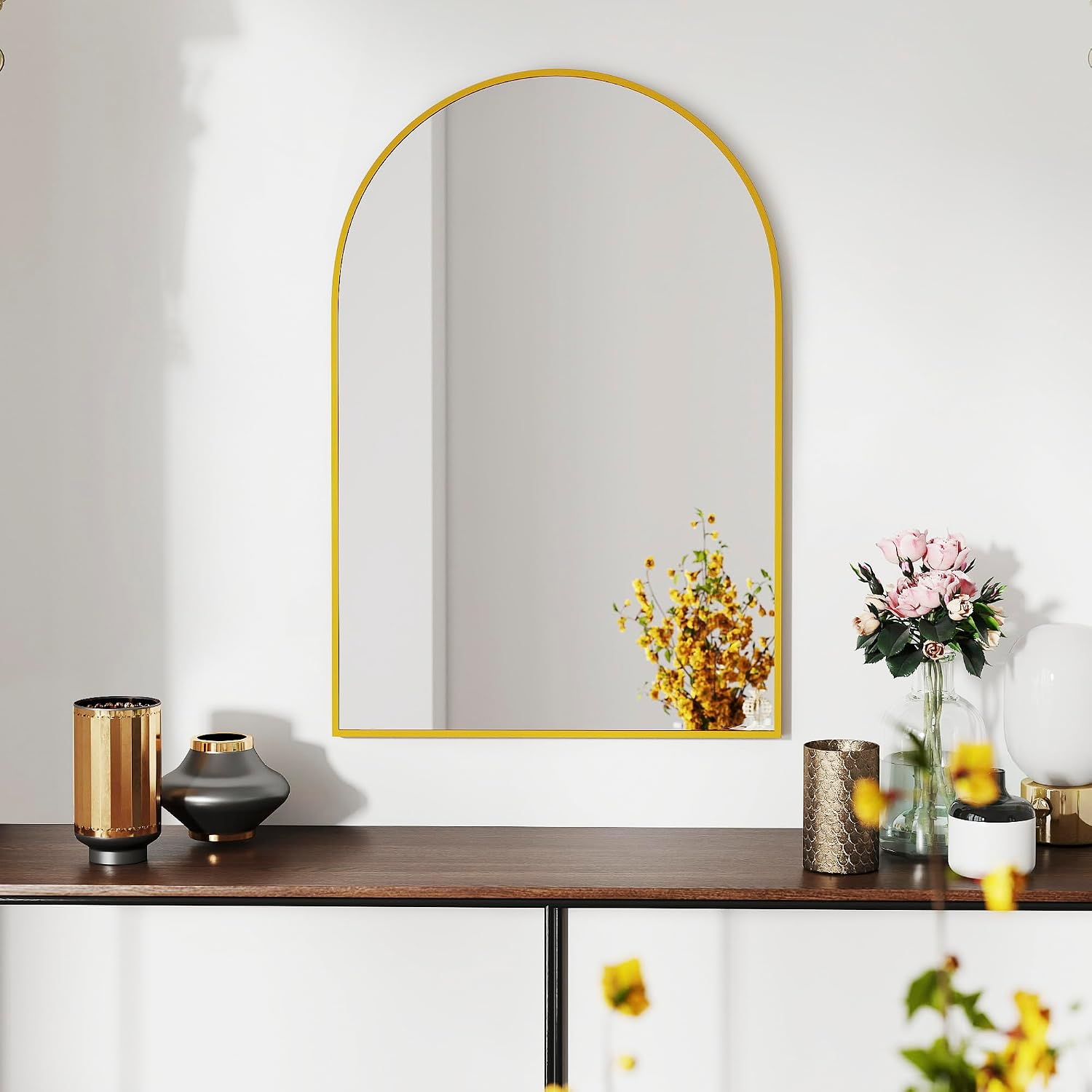 30x20 Bathroom Mirror Arch Wall Mounted/Against Aluminum Frame Gold