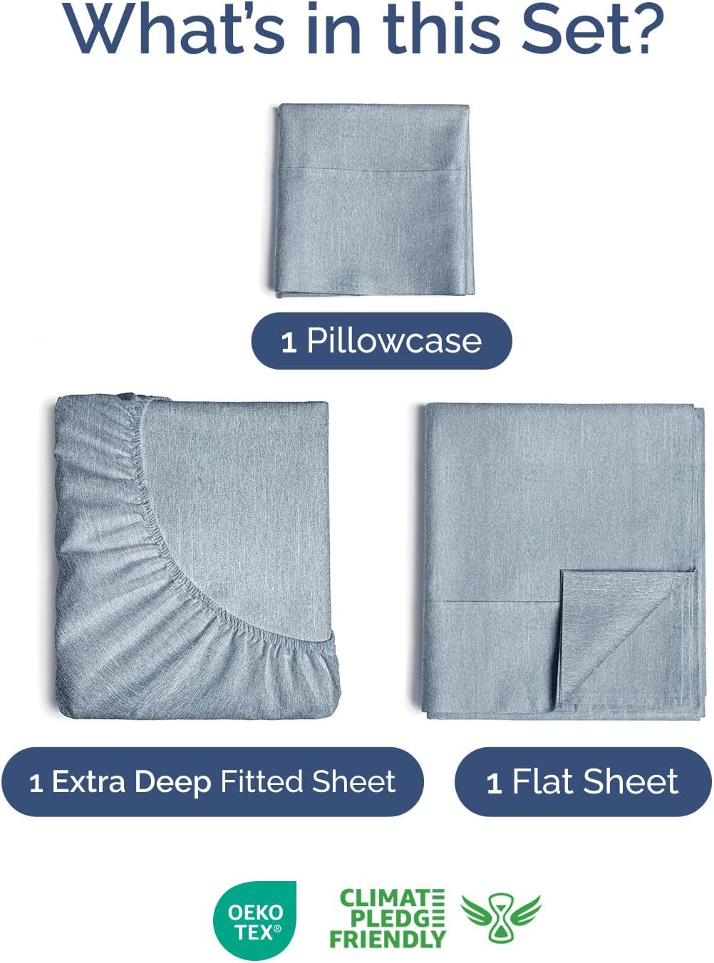 Extra Deep Pocket Twin Sheet Set - Breathable & Cooling - Heathered Blue