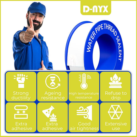 D-NYX Plumbers PTFE Pipe Sealant Tape 1, 4 or 5 Rolls 1/2 Inch(W) X 520 Inches(L) Teflon Plumbers Tape, Flex Seal Tape Waterproof, Plumbing Thread Tap, Water Pipe Sealing (1 Pack)