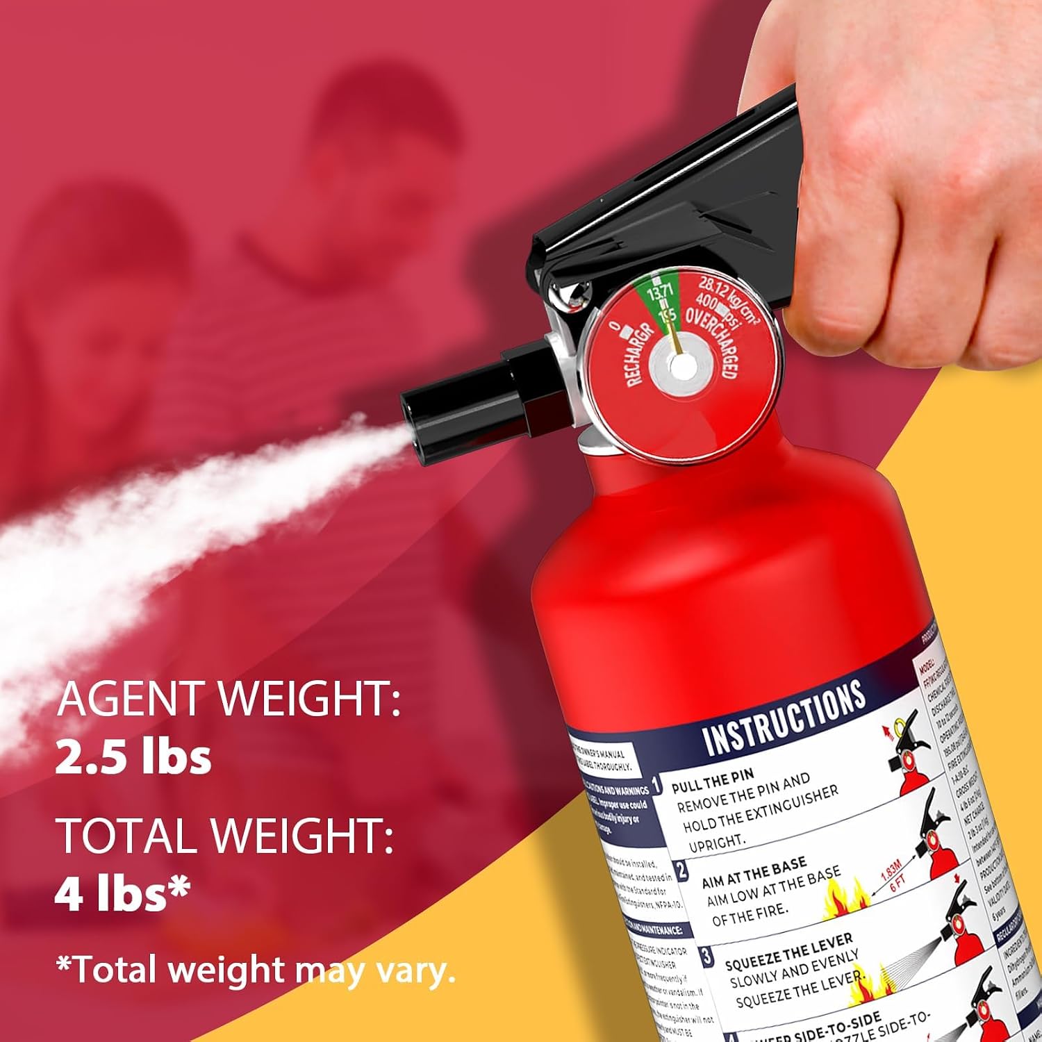 Ougist ABC Fire Extinguisher for Home & Vehicle - 2.5 lb 1-A:10-B:C Rated, Dry Chemical Fire Safety with Quick-Release Handle, Certified for Kitchen/Car/Boat Use-Model FF1KG