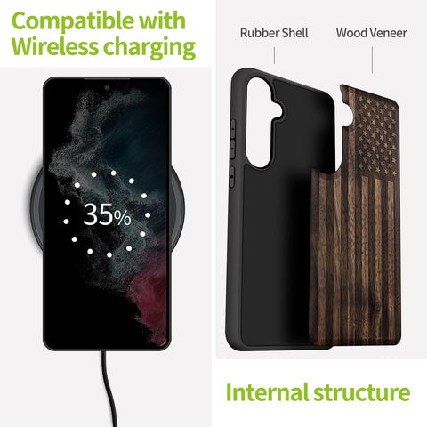 Carveit Wood Case for Galaxy S24, The Classic American Flag
