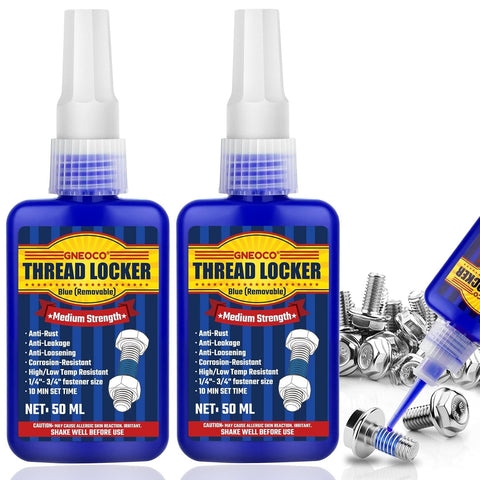 Thread Lock Blue, Threadlocker Medium Strength, Thread Locker for Nuts, Bolts, Fasteners and Metals, Anaerobic Curing Screw Glue to Prevent Loosening (Medium-50ml*2)