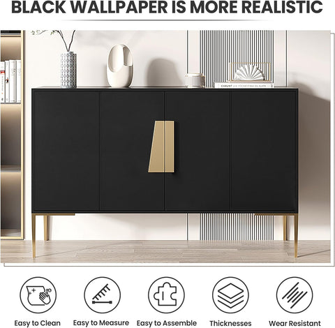 Peel and Stick Wallpaper Black Contact Paper for Cabinets and Drawers