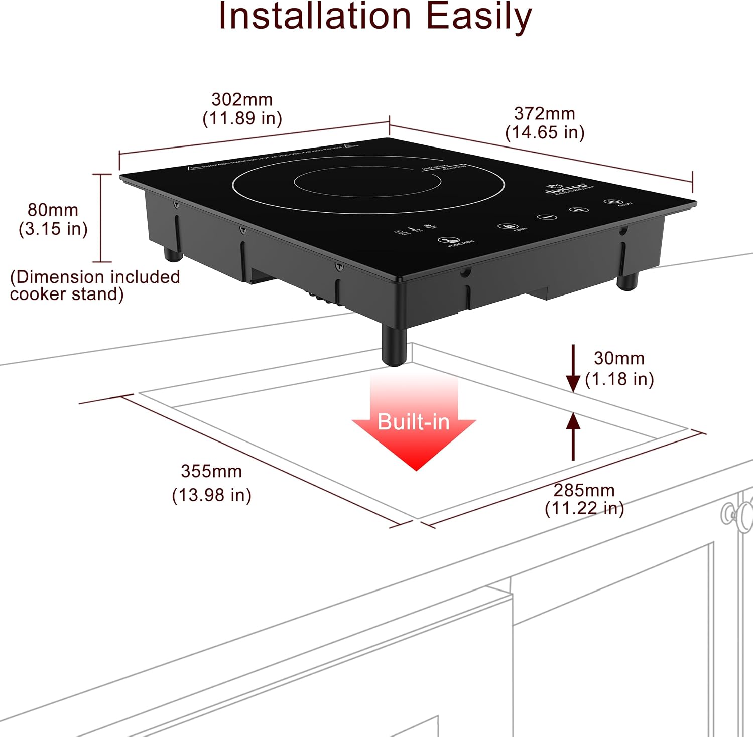 Duxtop Built-in Induction Cooktop, Portable Induction Burner 1800W 8600BI