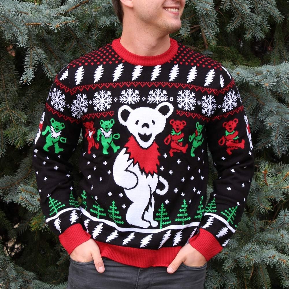 Ripple Junction Grateful Dead Christmas Sweater Dancing Bears Steal Your Face Novelty Knit Sweater Gift Officially Licensed