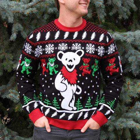 Ripple Junction Grateful Dead Christmas Sweater Dancing Bears Steal Your Face Novelty Knit Sweater Gift Officially Licensed