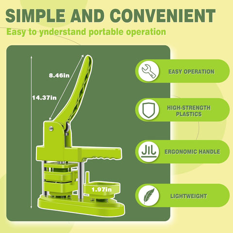 Square Button Maker Machine 50mm (1.97 in) Installation-Free, DIY Badge Pin Button Press Machine, Square-Shaped Pin Maker Machine with Free 100pcs Button Maker Supplies&Cutting Template