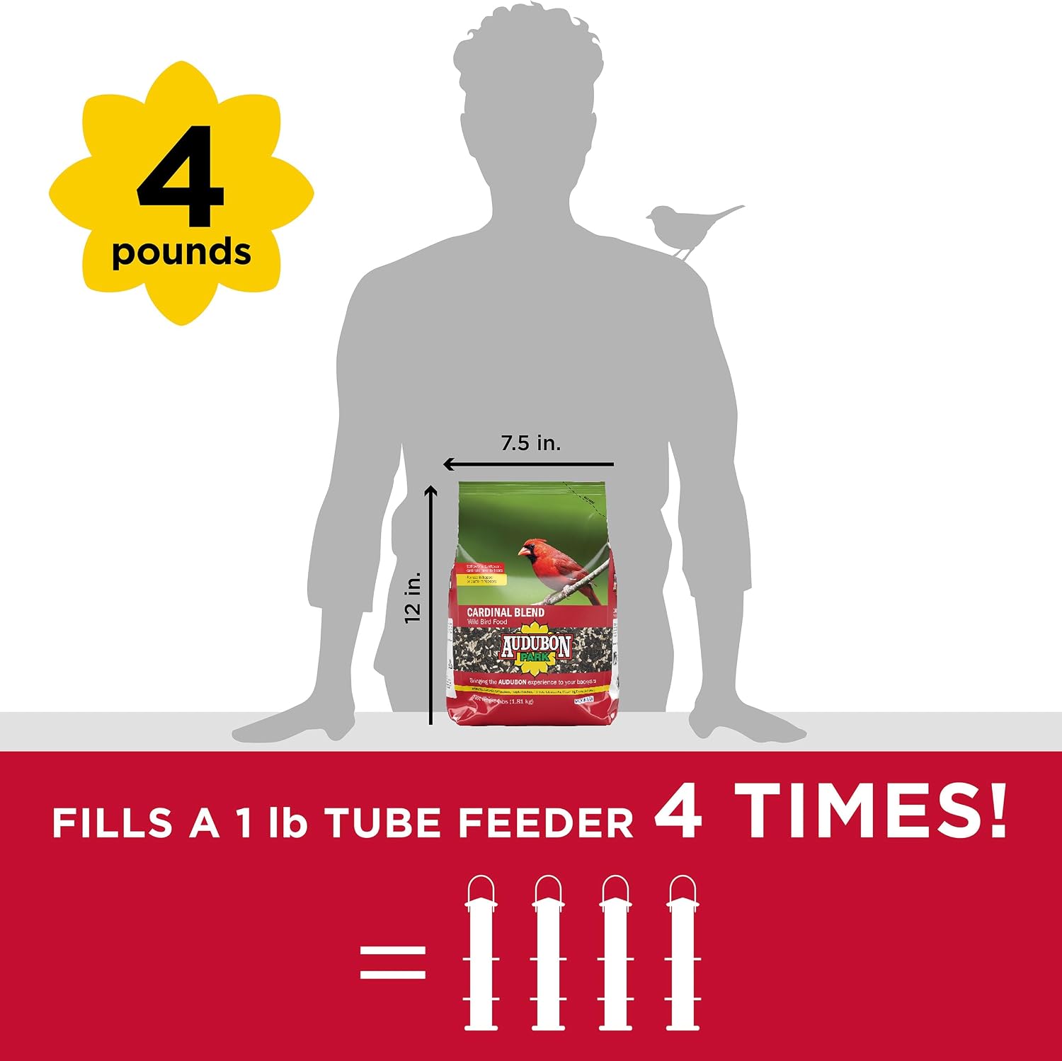 Audubon Park Cardinal Blend Wild Bird Food, Cardinal Bird Seed for Outside Feeders, 4-Pound Bag (Pack of 4)