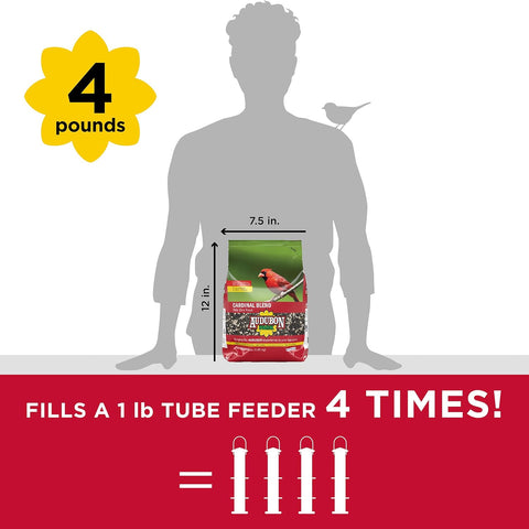 Audubon Park Cardinal Blend Wild Bird Food, Cardinal Bird Seed for Outside Feeders, 4-Pound Bag (Pack of 4)