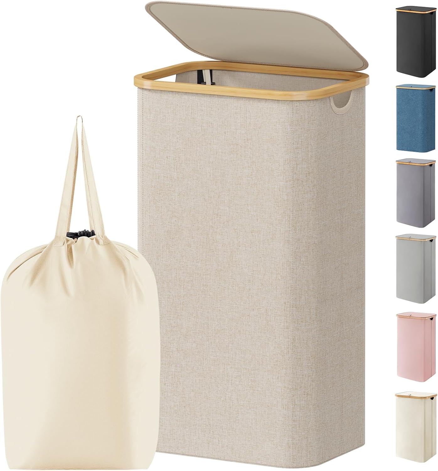 Lifewit 105L Large Laundry Basket with Lid, Removable Bags, Beige