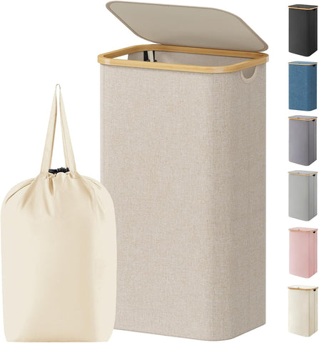 Lifewit 105L Large Laundry Basket with Lid, Removable Bags, Beige