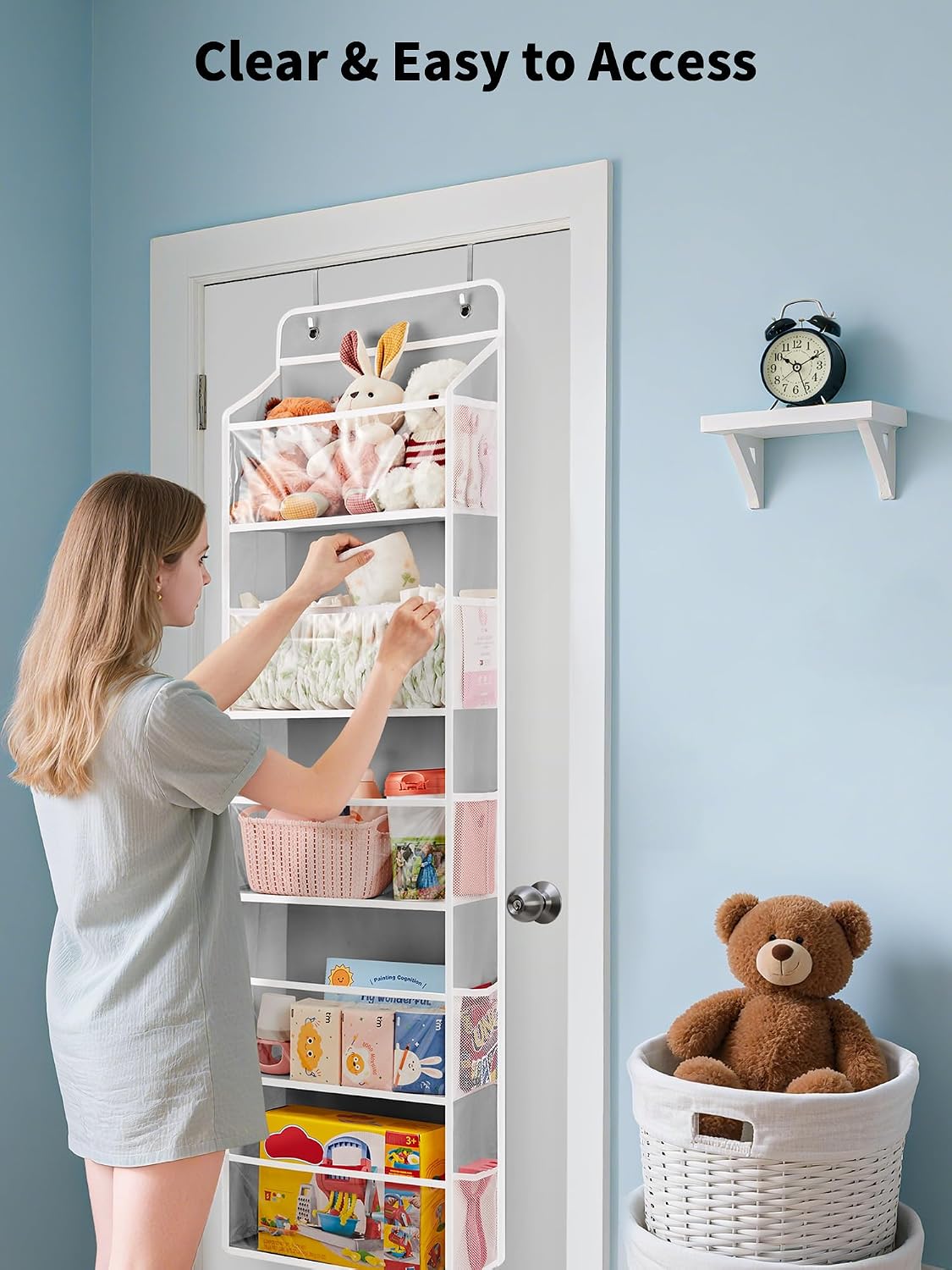 JARLINK Over The Door Toy Storage Organizer w/Clear Window, Grey, 2 Pack