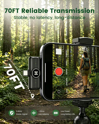 Wireless Lavalier Microphone, Mini Clip-On Mic with Noise Reduction